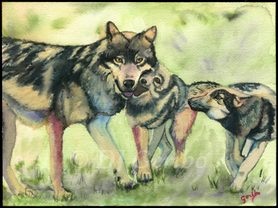 wolf with pups 1 painting by artist dj geribo